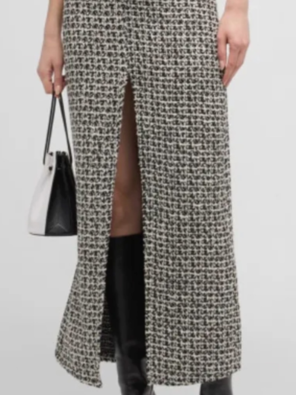 Aice & Olivia Rye Tweed Maxi Skirt Black & White
